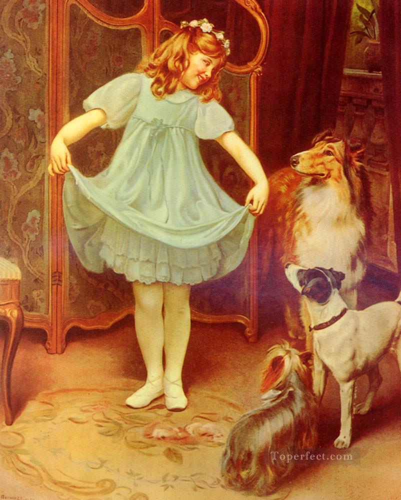 新しいドレス 牧歌的な子供たち アーサー・ジョン・エルズレー 印象派油絵